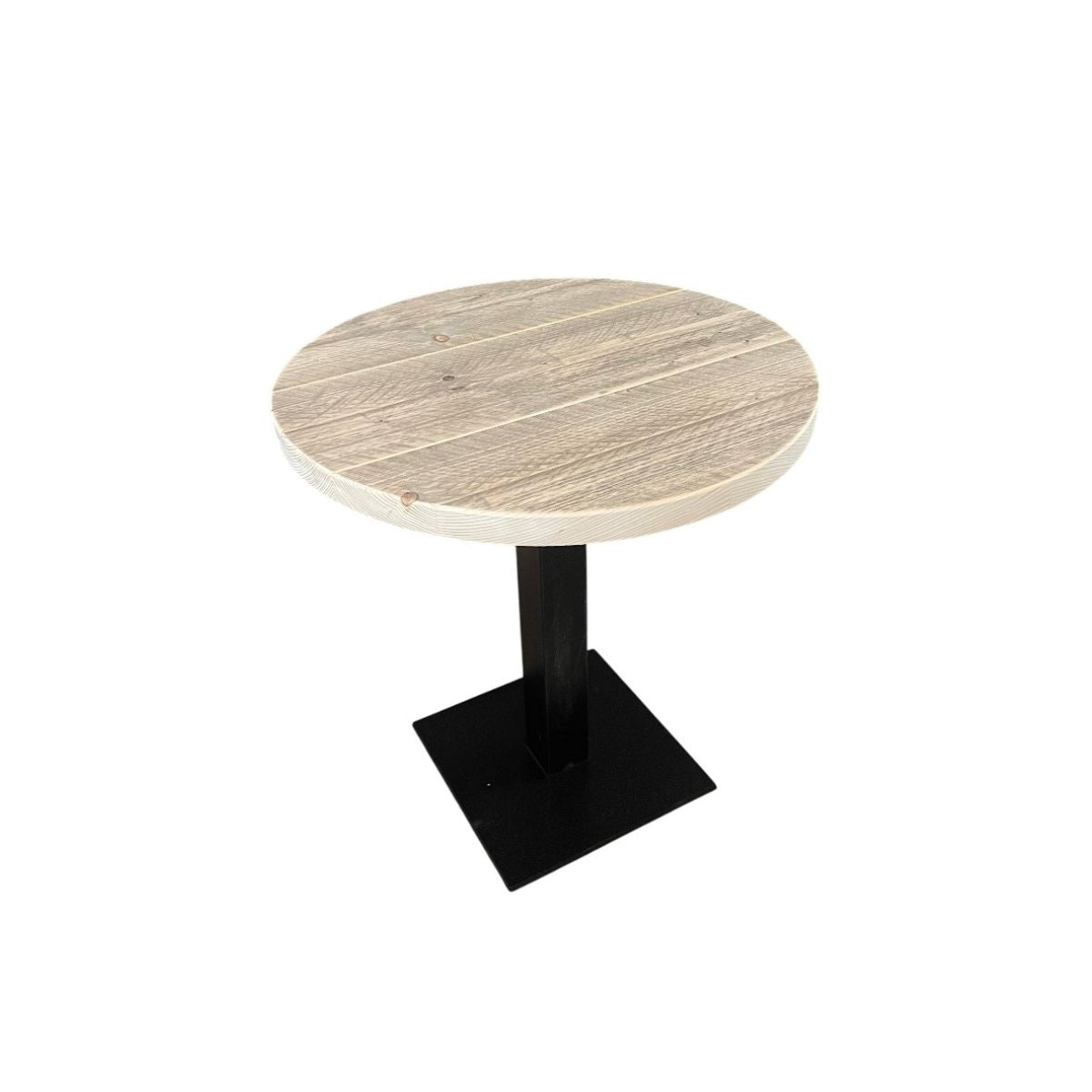 Bauholz Tisch rund, Vollmetallgestell