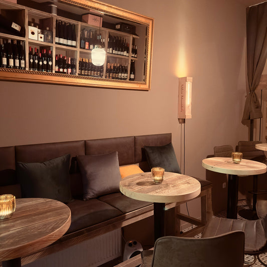 Bauholz Tisch rund, Vollmetallgestell